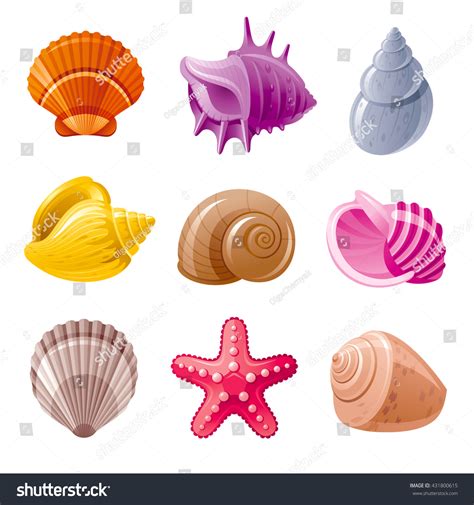 Colorful Tropical Shells Underwater Icon Set Stock Vector