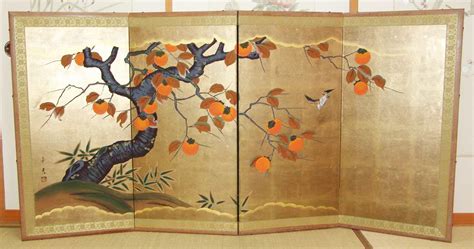 Japanese Traditional Hand Paint Byobu Gold Leaf Folding Screen T1