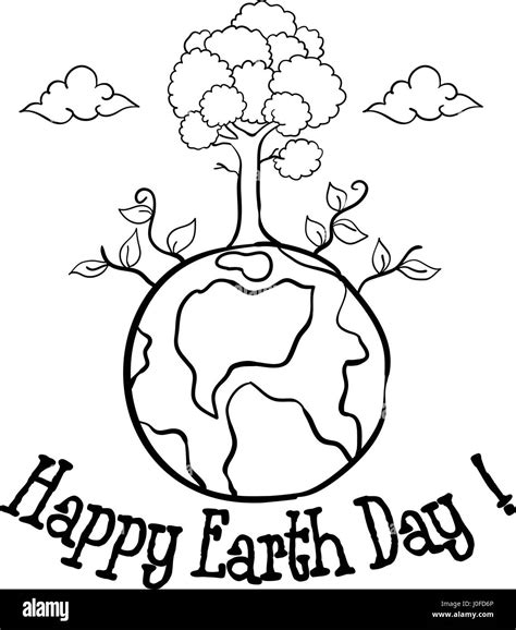 Happy Earth Day With Tree Hand Draw Stock Vector Image And Art Alamy