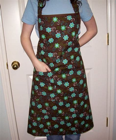 Handmade Full Apron For Women In Brown Fabric With Blue And Etsy