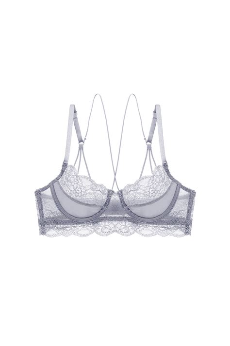 Gray Lace Lingerie Bra Half Cup Lingerie Top Lace Trim Lingerie Bra Sheer Lingerie Bra Lace