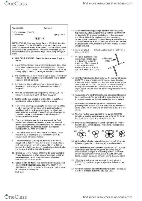 GEOL 101 Midterm Exam 1 OneClass