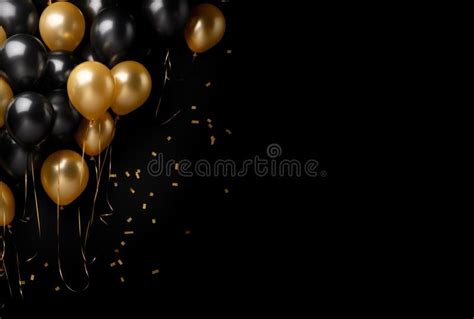 Black Background Frame with Gold and Black Balloons Stock Photo - Image ...