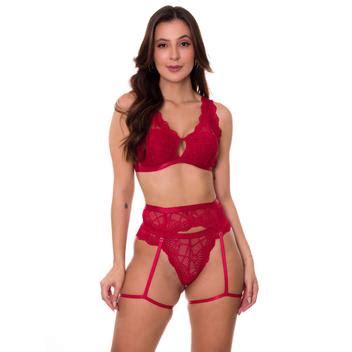 Conjunto De Lingerie Em Renda Sem Bojo Cinta Liga Estilo Sedutor