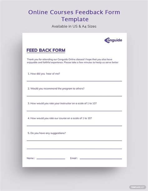 Online Courses Feedback Form Template In Publisher Psd Indesign