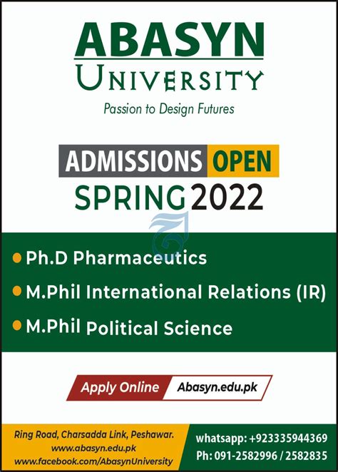 Abasyn University Mphil Phd Admissions Result Pk