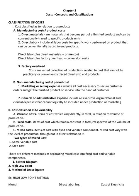 Cost Accounting Handouts Chapter 2 Concepts And Classifications Chapter 2 Costs