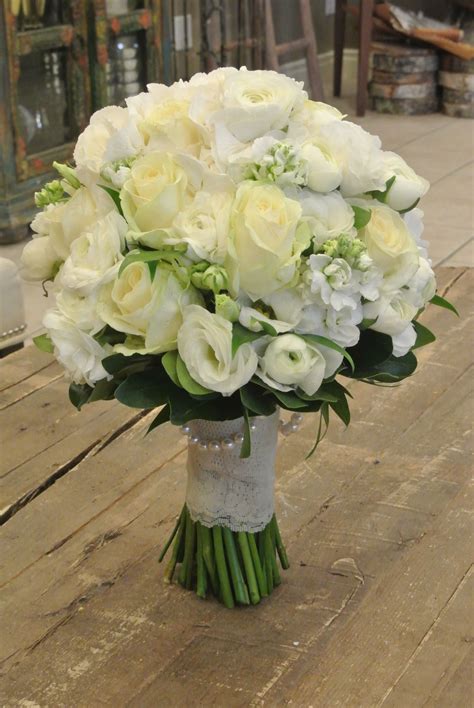 Bridal Bouquet With Roses Ranunculus Lisianthus Stocks And Hydrangea