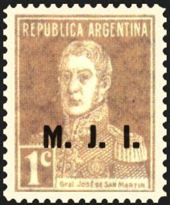 Stamp José Francisco de San Martín 1778 1850 ovpt M J I