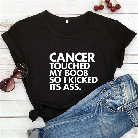 Cancer Touched My Boob Tshirt Vintage Women Short Sleeve Cancer