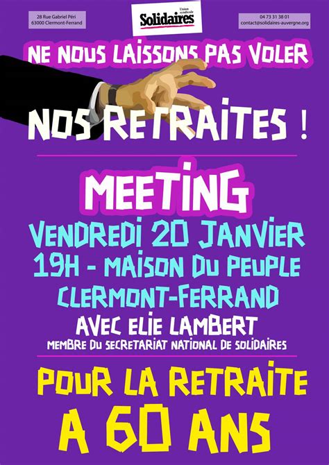 Pour La Retraite à 60 Ans Meeting Le 20 Janvier à 19h à La Maison Du