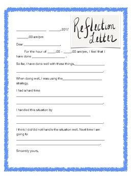 Self Reflection Letter By Koogler Curriculum Tpt