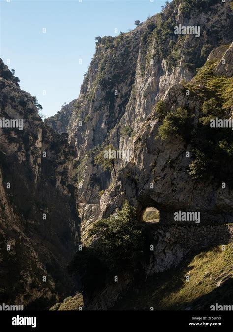 Natural Tunnel Hole On Gorge Valley Canyon Hiking Trail Path Route