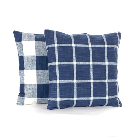 Farmhouse Navy Throw Pillow Covers Buffalo Check Blue Slub Etsy