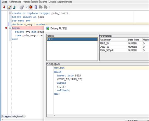 Cómo depurar un disparador en Oracle SQL Developer versión 20 4 1 407