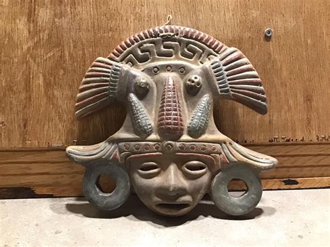 Corn Spirit Clay Hand Painted Mayan Mexican Aztec Faux Pre Columbian