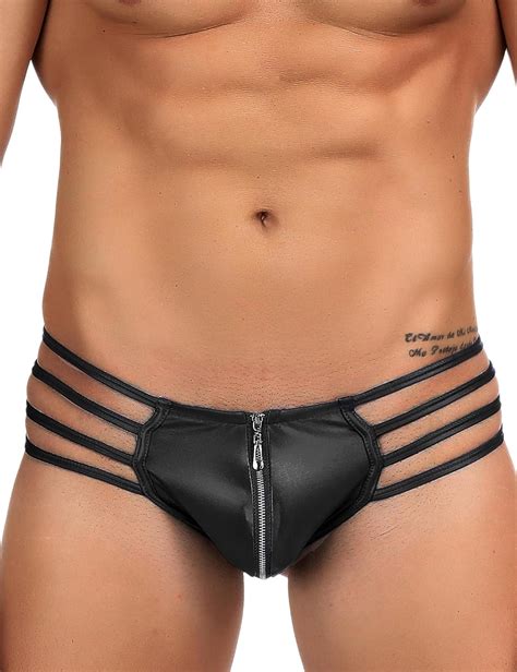 Ohmydear Mens Sexy Faux Leather Thong With Zipper Sissy Jockstrap Gay T Back G String Wetlook