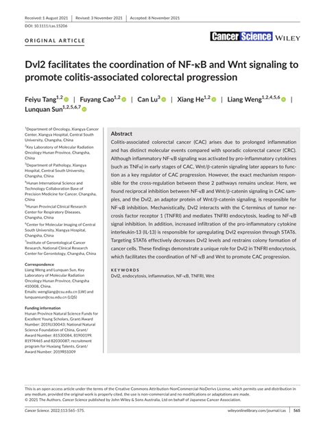 Pdf Dvl2 Facilitates The Coordination Of Nf‐κb And Wnt Signaling To