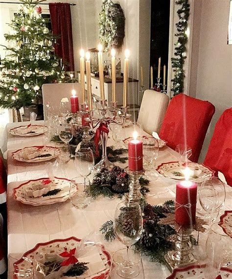 A Dining Room Table Set For Christmas Dinner