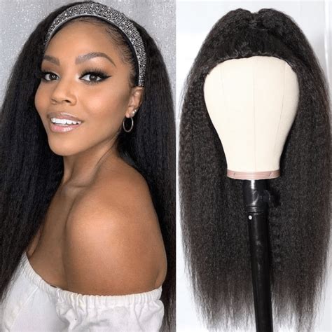 Yaki Headband Wig Human Hair Brazilian Kinky Straight Hair Wigs For