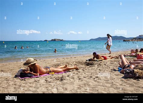 People On Figueretas Beach In Ibiza Spain Stock Photo Alamy