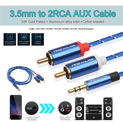 35mm Male To 2 Rca Male Aux Audio Cable For Amplifier Phone Edifer 1m Ebay