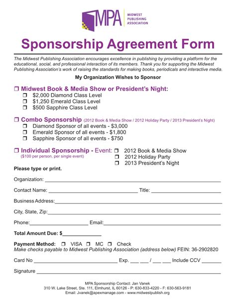 Sponsorship Agreement Form ≡ Fill Out Printable Pdf Forms Online