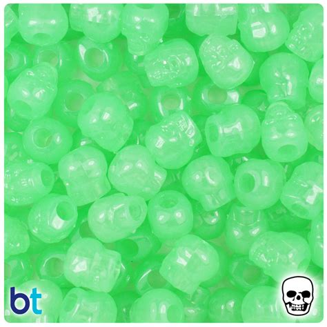 Green Glow 11mm Skull Pony Beads 150pcs