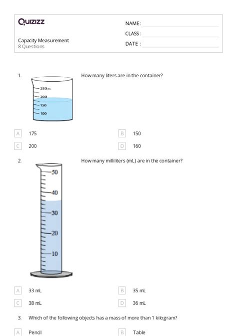 50 Measurement And Capacity Worksheets For 3rd Grade On Quizizz Free And Printable