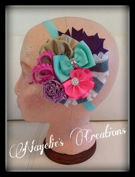 Aqua Jean Purple Pink And Beige Headband Fabric Flowers Diy Diy