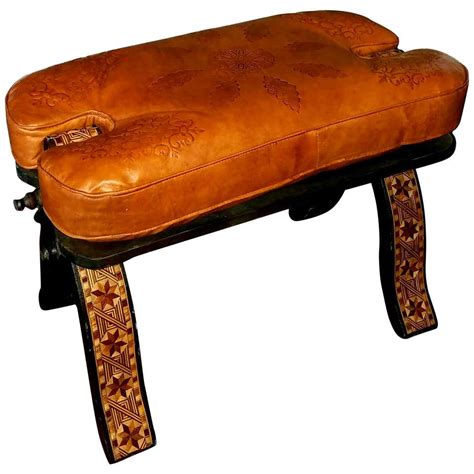 Handmade Moroccan Camel Saddle Dark Tan Leather Cushion For Sale At