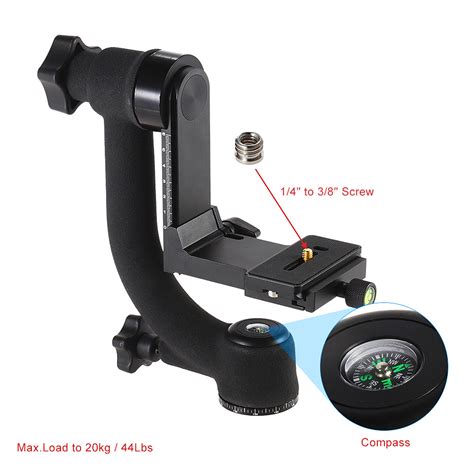 Heavy Duty Metal Gimbal Tripod Head With Standard Quick Release Plate