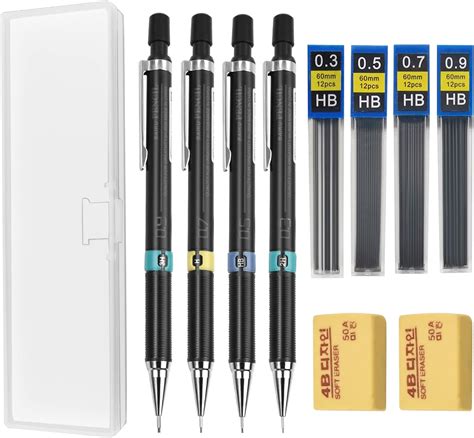 Zngou 4pcs Mechanical Pencil Set 03 05 07 09mm Hb Mechanical Pencil