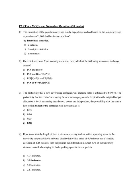 Mock Exam Solutions Part A Mcqs And Numerical Questions 20 Marks
