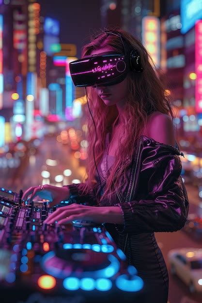 Mujer De Talla Media Dj Con Gafas De Realidad Aumentada Foto Gratis