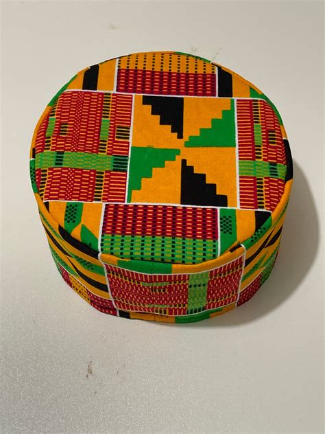 African Kente Kufi Orange Green Hat Etsy