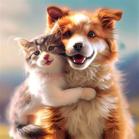 Premium Photo Happy Dog And Cat Friends Posing Together Fotos De