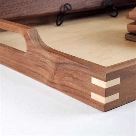 Walnut Wooden Serving Tray With Handles And Inlaid Corners Affordable