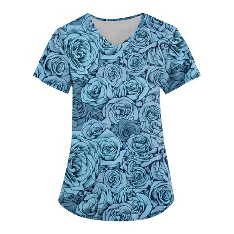 EHTMSAK Floral Scrubs Sets For Women Clearance Flowers V Neck Nurse