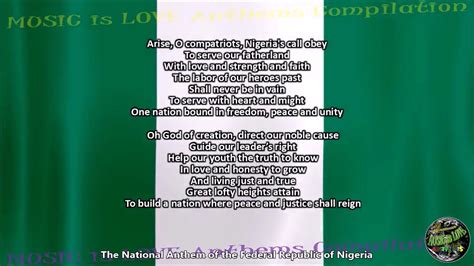 Nigeria National Anthem With Music Vocal And Lyrics English Youtube