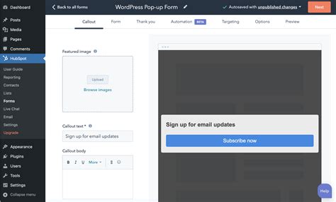 Créer un pop up WordPress gratuit Plug in de HubSpot