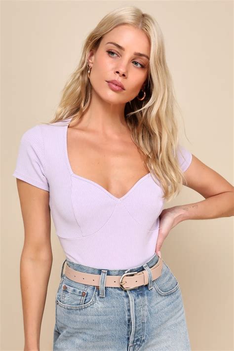 Cute Lavender Bodysuit Ribbed Bodysuit Short Sleeve Bodysuit Lulus