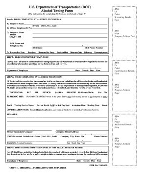 Fillable Online U S Department Of Transportation Dot Alcohol Testing