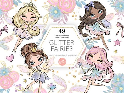 Glitter Fairy Clipart Fairy Wings Sparkles Flowers Wand - Etsy