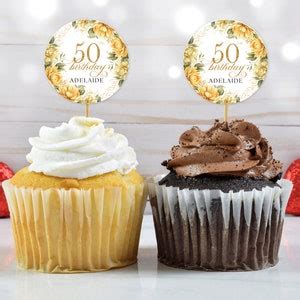 50th Birthday Cupcake Cake Topper Canva Template For Mother Grandma