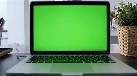 K Green Screen Of Laptop Computer Set On Working Space In Cozy Office