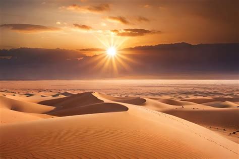 Puesta De Sol Sobre El Desierto Con Una Monta A Al Fondo Foto Premium