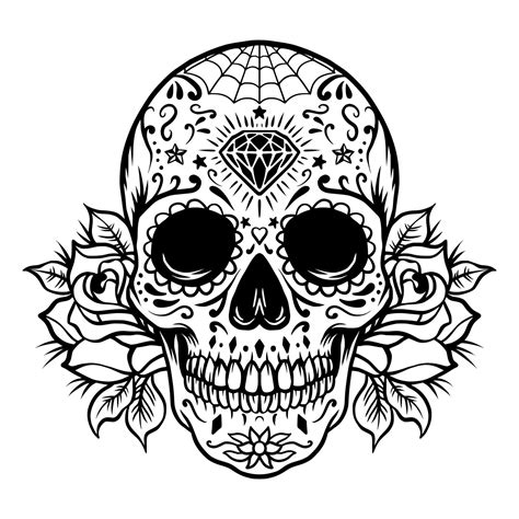 Sugar Skull With Roses 13373995 Vector Art At Vecteezy