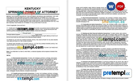 Kentucky Springing Power of Attorney example, fully editable | Pretempl