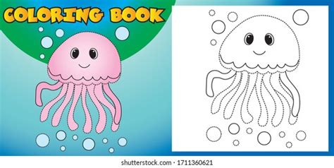 Coloring Book Sea Inhabitants Pink Jellyfish Stock Vector Royalty Free